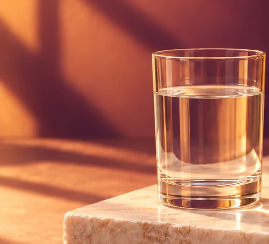A glass of water in morning light